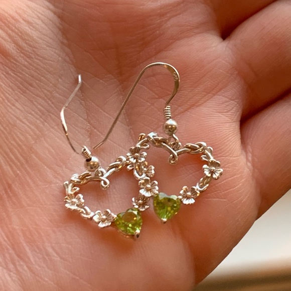 Sterling Silver and Peridot Floral Heart Earrings from Ireland - Picture 3 of 3